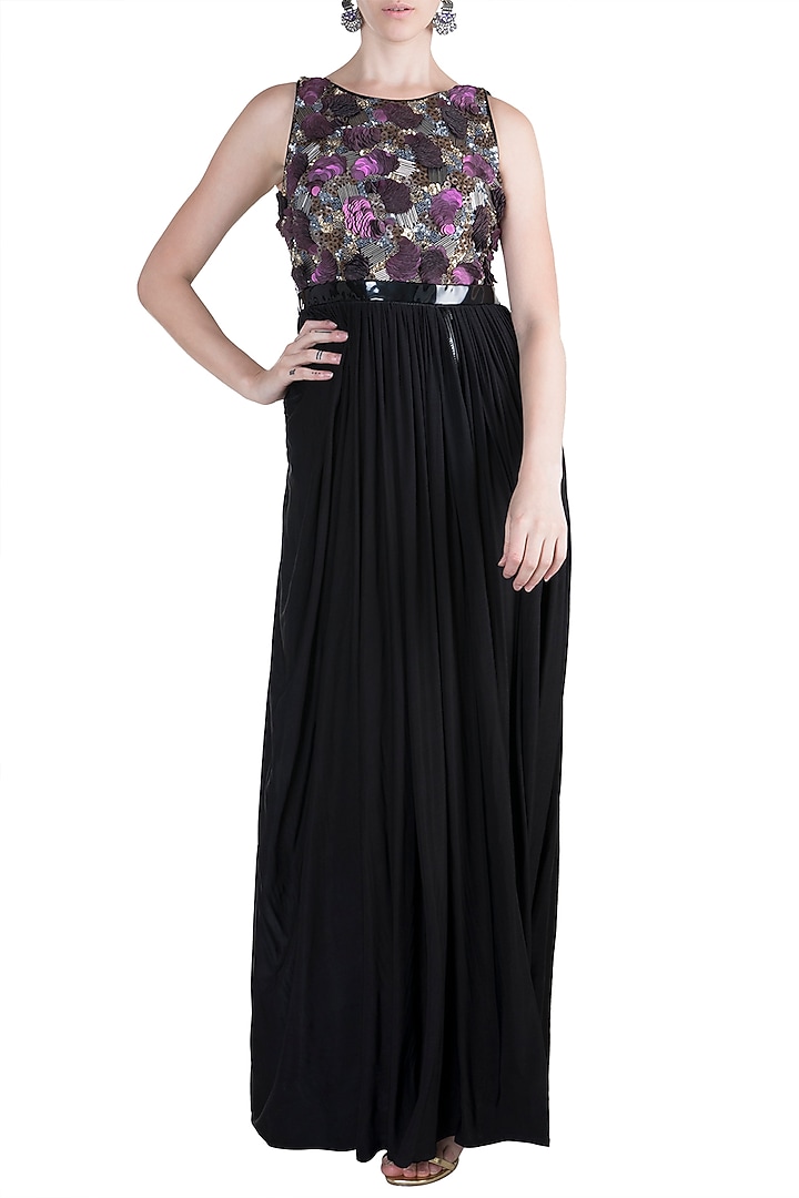 Black Embroidered Maxi Cocktail Dress by PARNIKA at Pernia's Pop Up Shop