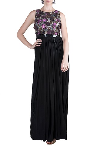 Black Embroidered Maxi Dress by PARNIKA