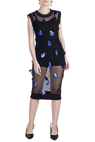 Black Embroidered Rib Top by PARNIKA