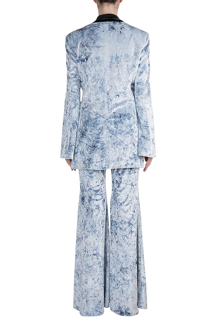 Blue Jacket With Embroidered Crop Top & Pants by PARNIKA at Pernia's Pop Up Shop