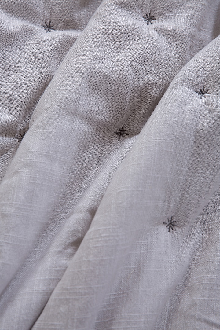 Cloud Grey Cotton Slub Tucked Embroidered Bed Sheet Set Of 3 by Aplito at Pernia's Pop Up Shop