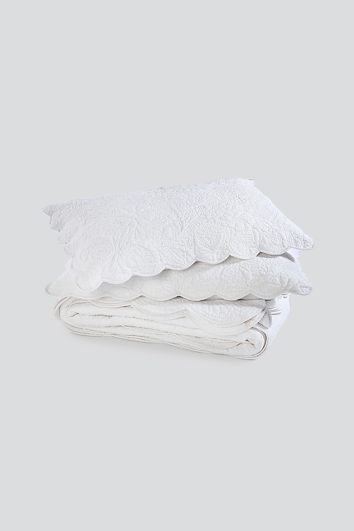 White Cotton Cambric Quilted Bedspread Set Of 3 by Aplito at Pernia's Pop Up Shop