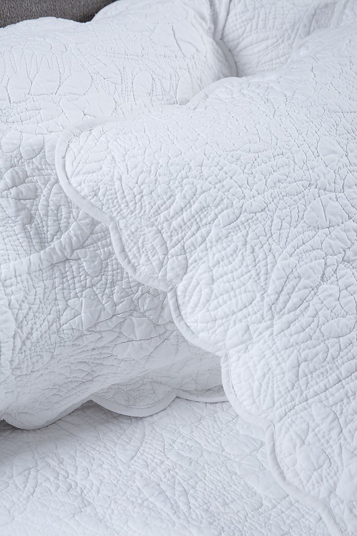 White Cotton Cambric Quilted Bedspread Set Of 3 by Aplito at Pernia's Pop Up Shop