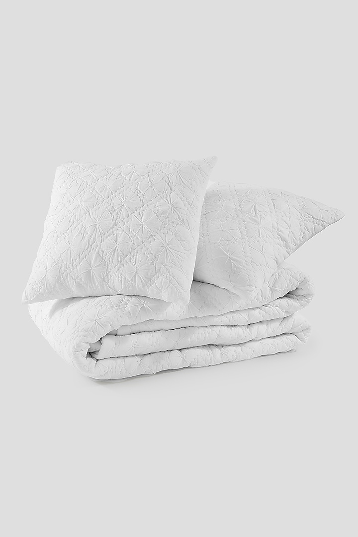 White Cotton Muslin Tucked Bedspread Set Of 3 by Aplito at Pernia's Pop Up Shop