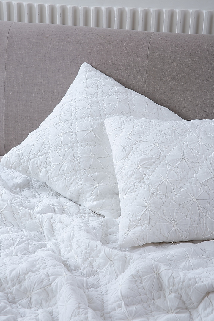 White Cotton Muslin Tucked Bedspread Set Of 3 by Aplito at Pernia's Pop Up Shop