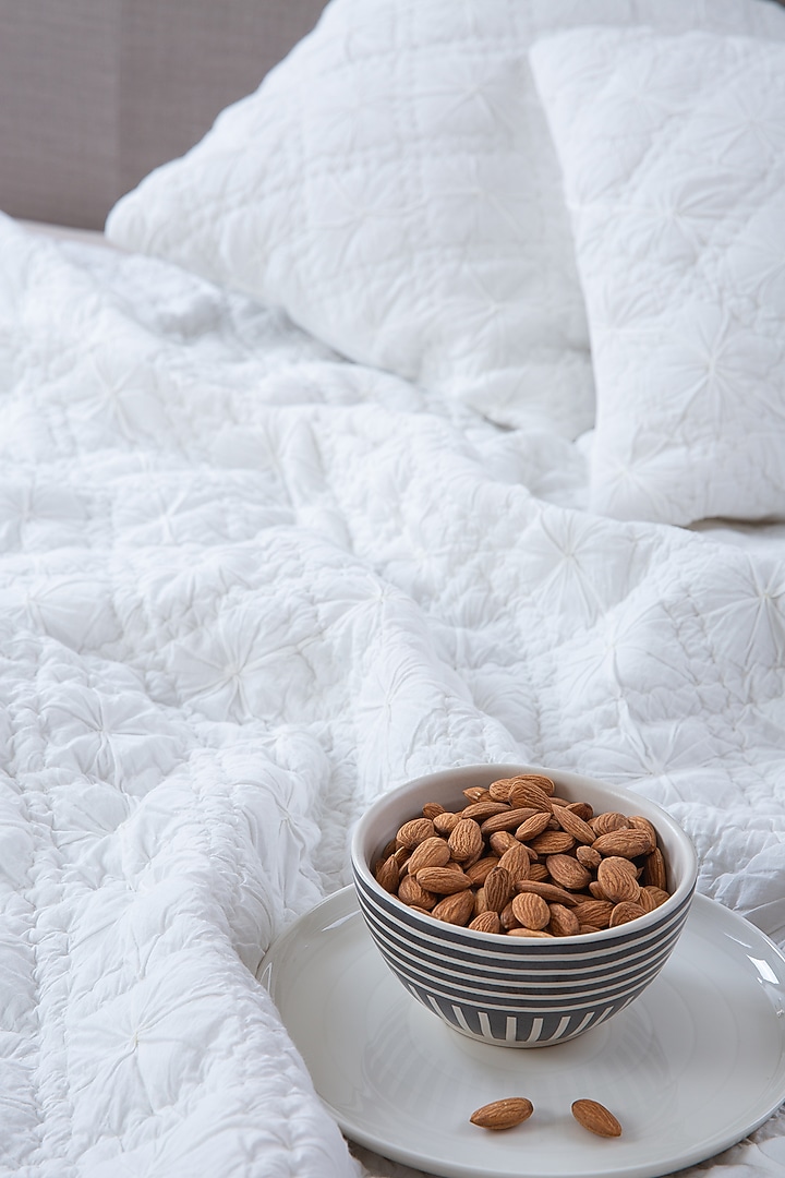 White Cotton Muslin Tucked Bedspread Set Of 3 by Aplito at Pernia's Pop Up Shop