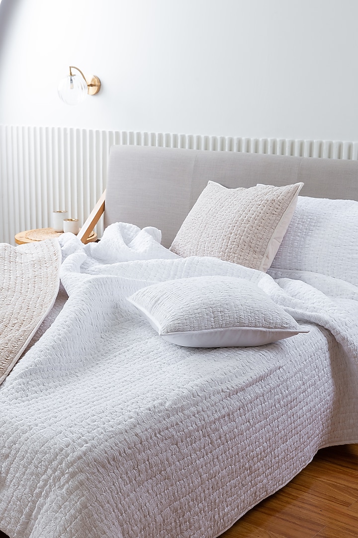 White Cotton Voile Hand-Stitched Bedspread Set Of 3 by Aplito at Pernia's Pop Up Shop