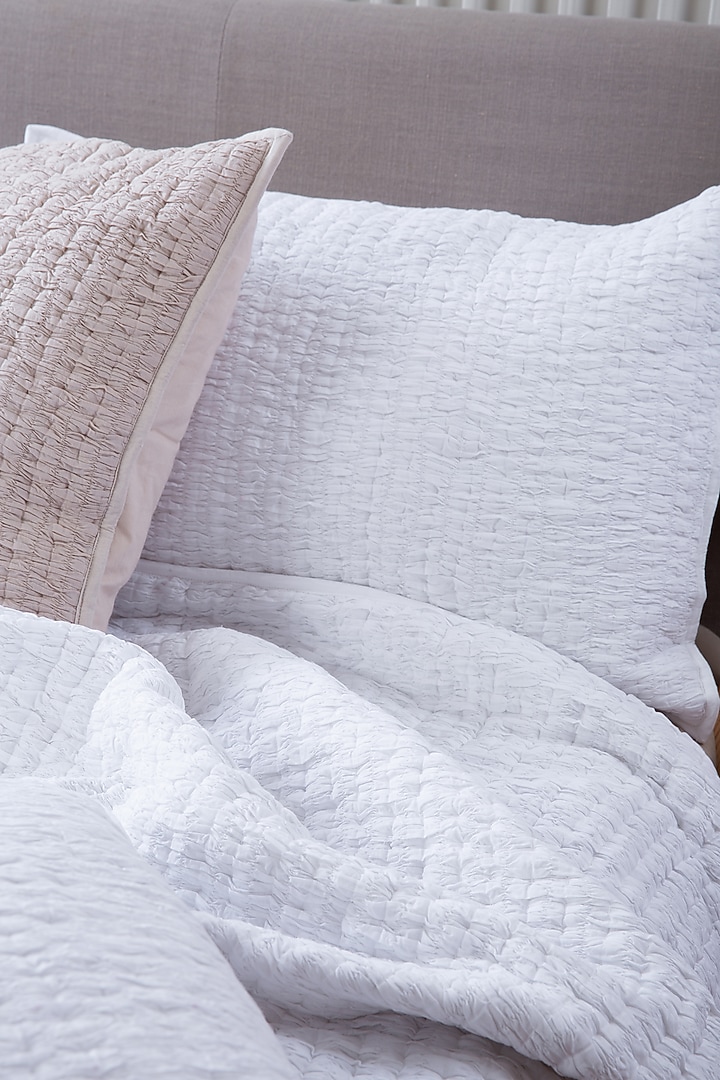 White Cotton Voile Hand-Stitched Bedspread Set Of 3 by Aplito at Pernia's Pop Up Shop