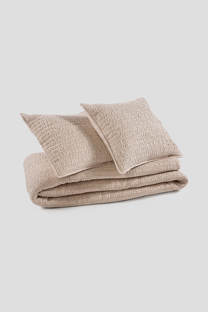 Beige Cotton Voile Hand-Stitched Bedspread Set Of 3 by Aplito at Pernia's Pop Up Shop