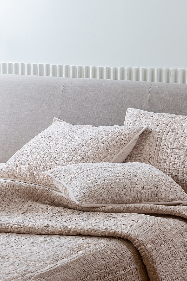 Beige Cotton Voile Hand-Stitched Bedspread Set Of 3 by Aplito at Pernia's Pop Up Shop