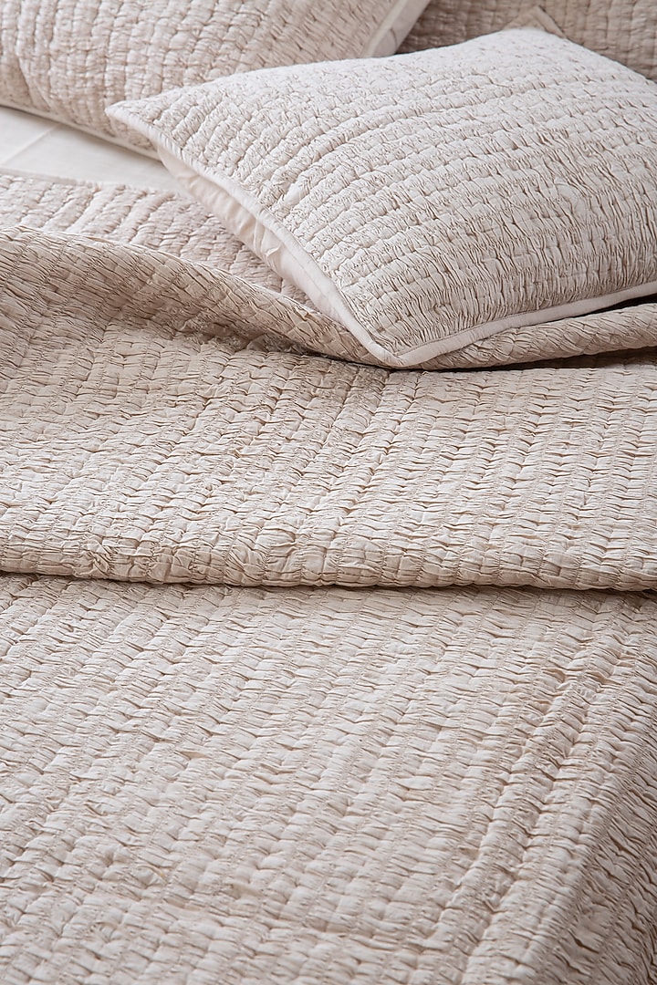 Beige Cotton Voile Hand-Stitched Bedspread Set Of 3 by Aplito at Pernia's Pop Up Shop
