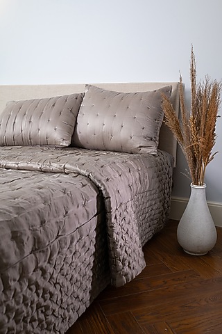 Taupe Brown Cotton Bedspread Set Of 3 by Aplito