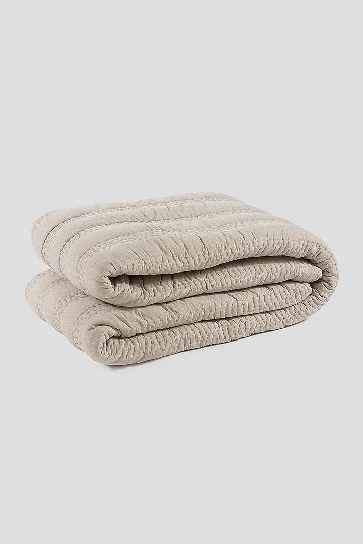 Beige Cotton Handcrafted Reversible Bedspread Set Of 3 by Aplito at Pernia's Pop Up Shop