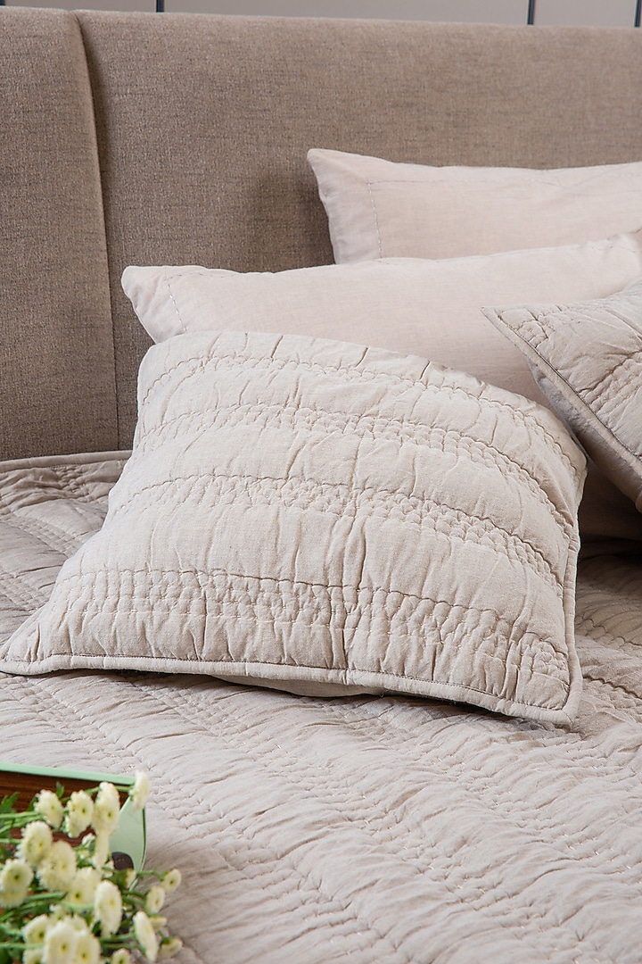 Beige Cotton Handcrafted Reversible Bedspread Set Of 3 by Aplito at Pernia's Pop Up Shop