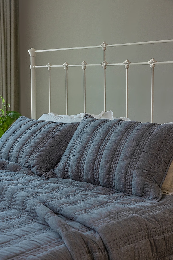 Charcoal Grey Cotton Handcrafted Reversible Bedspread Set Of 3 by Aplito at Pernia's Pop Up Shop