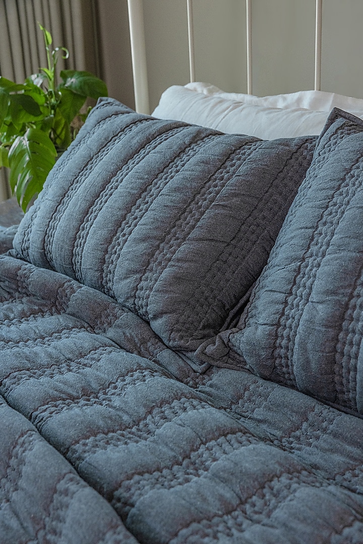 Charcoal Grey Cotton Handcrafted Reversible Bedspread Set Of 3 by Aplito at Pernia's Pop Up Shop