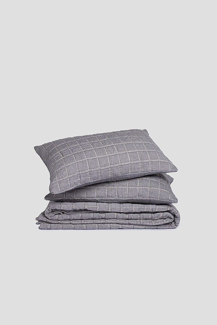 Grey Cotton Checkered Plaid Bedspread Set Of 3 by Aplito at Pernia's Pop Up Shop