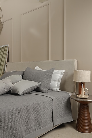 Grey Cotton Quilted Bedspread Set Of 3 by Aplito