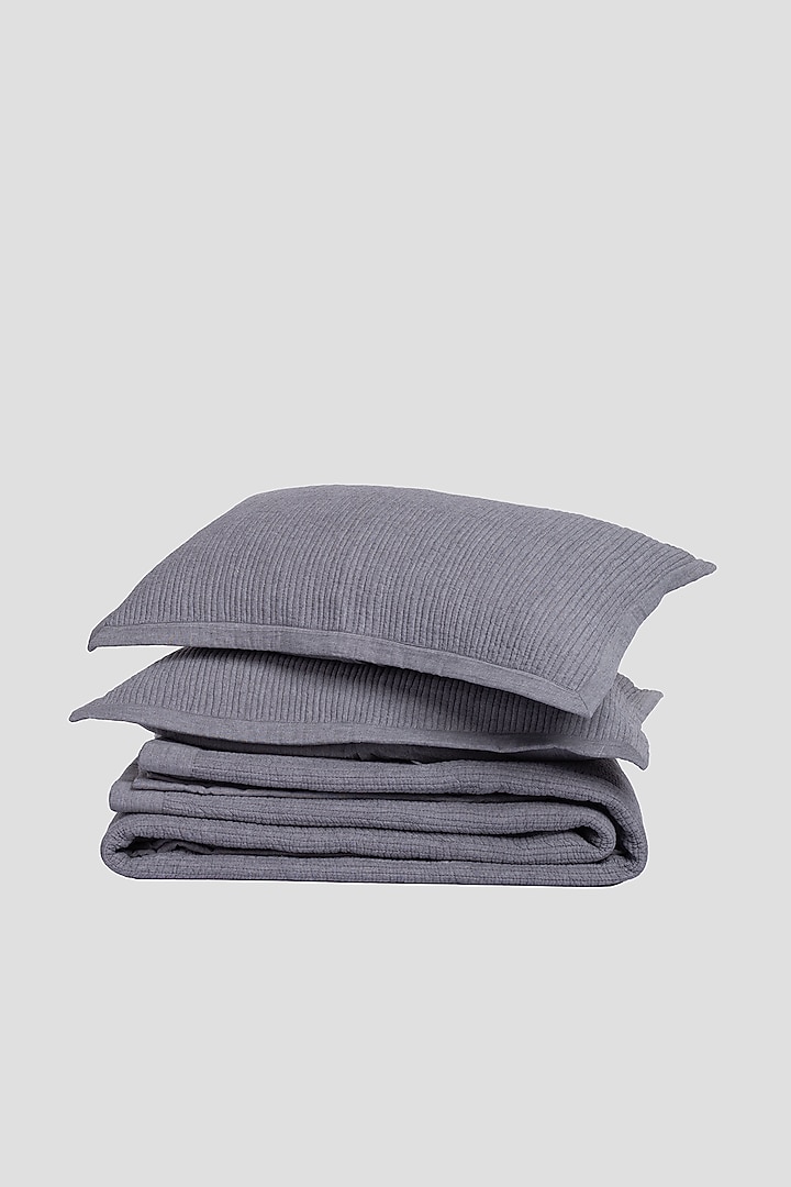 Grey Cotton Quilted Bedspread Set Of 3 by Aplito at Pernia's Pop Up Shop