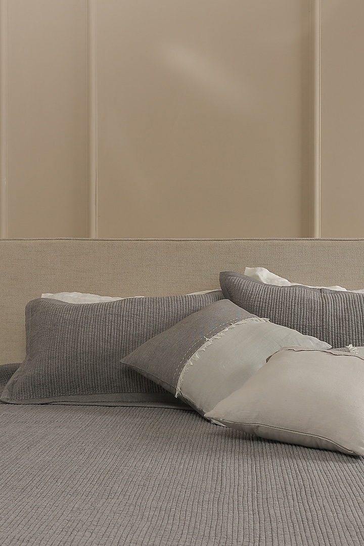 Grey Cotton Quilted Bedspread Set Of 3 by Aplito at Pernia's Pop Up Shop