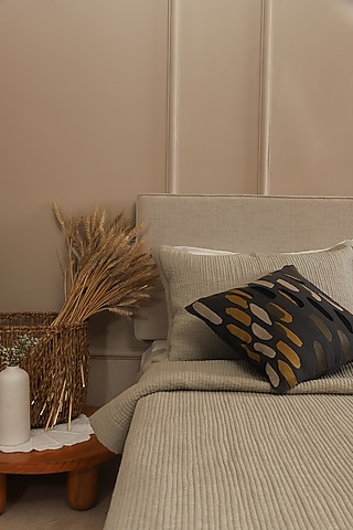 Beige Cotton Quilted Bedspread Set Of 3 by Aplito