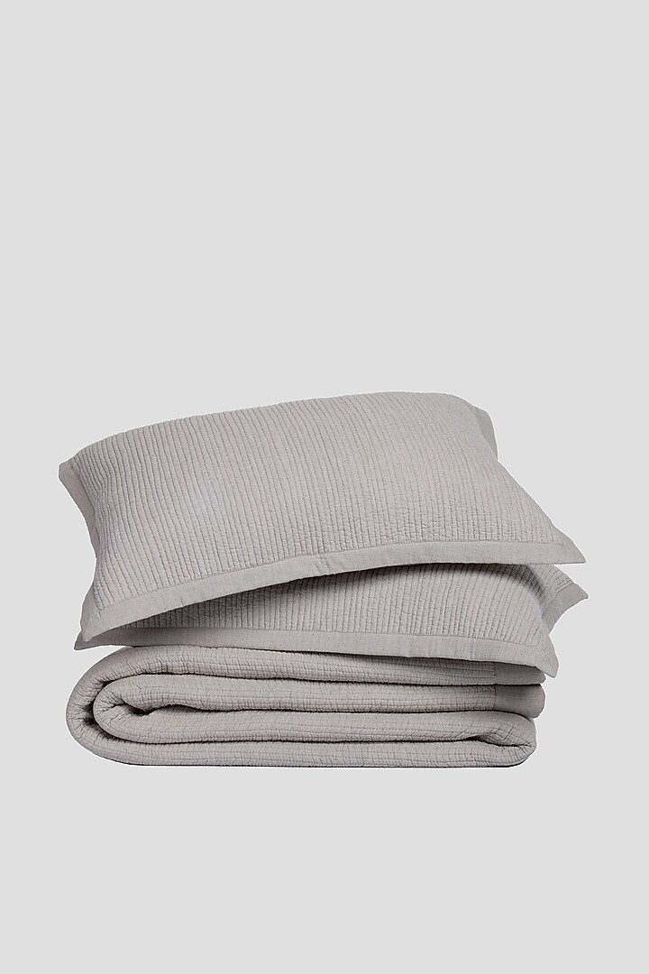 Beige Cotton Quilted Bedspread Set Of 3 by Aplito at Pernia's Pop Up Shop