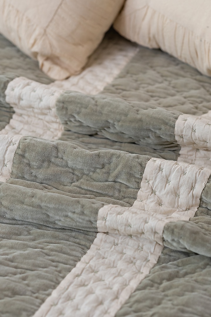 Sage Green Cotton Velvet Bedspread Set Of 5 by Aplito at Pernia's Pop Up Shop