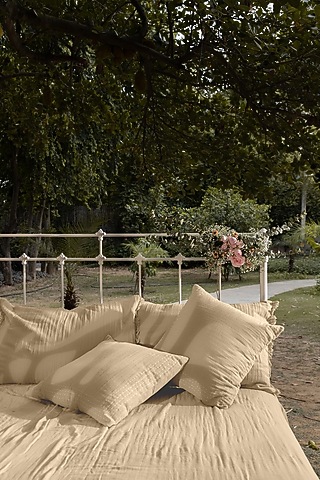 Beige Cotton Quilted Bedspread Set Of 3 by Aplito