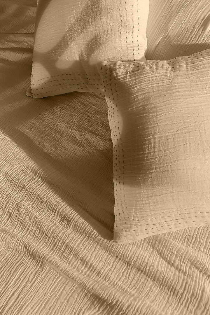 Beige Cotton Quilted Bedspread Set Of 3 by Aplito at Pernia's Pop Up Shop