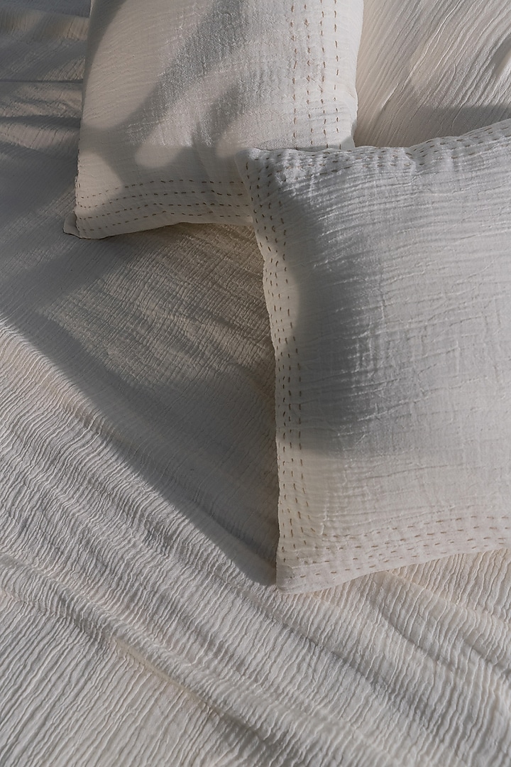 Ivory Cotton Double Layered Bedspread Set Of 3 by Aplito at Pernia's Pop Up Shop