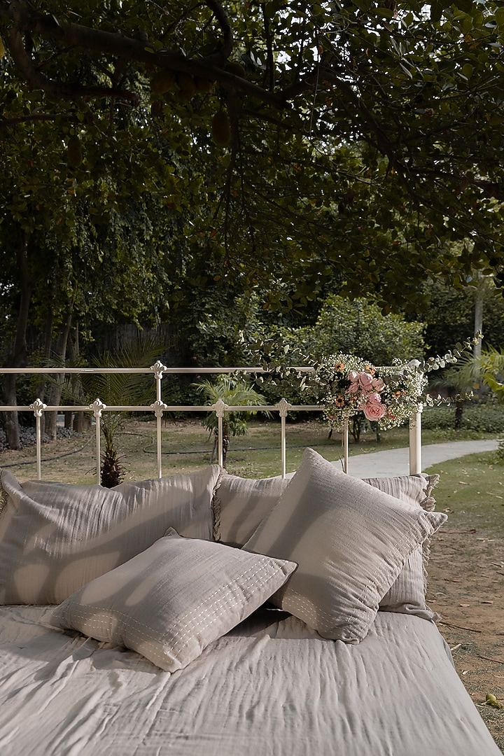 Grey Cotton Double Layered Bedspread Set Of 3 by Aplito at Pernia's Pop Up Shop