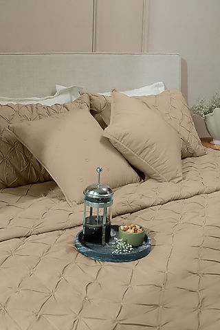 Beige Cotton Cambric Quilted Bedspread Set Of 3 by Aplito