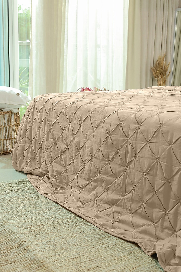 Beige Cotton Cambric Quilted Bedspread Set Of 3 by Aplito at Pernia's Pop Up Shop