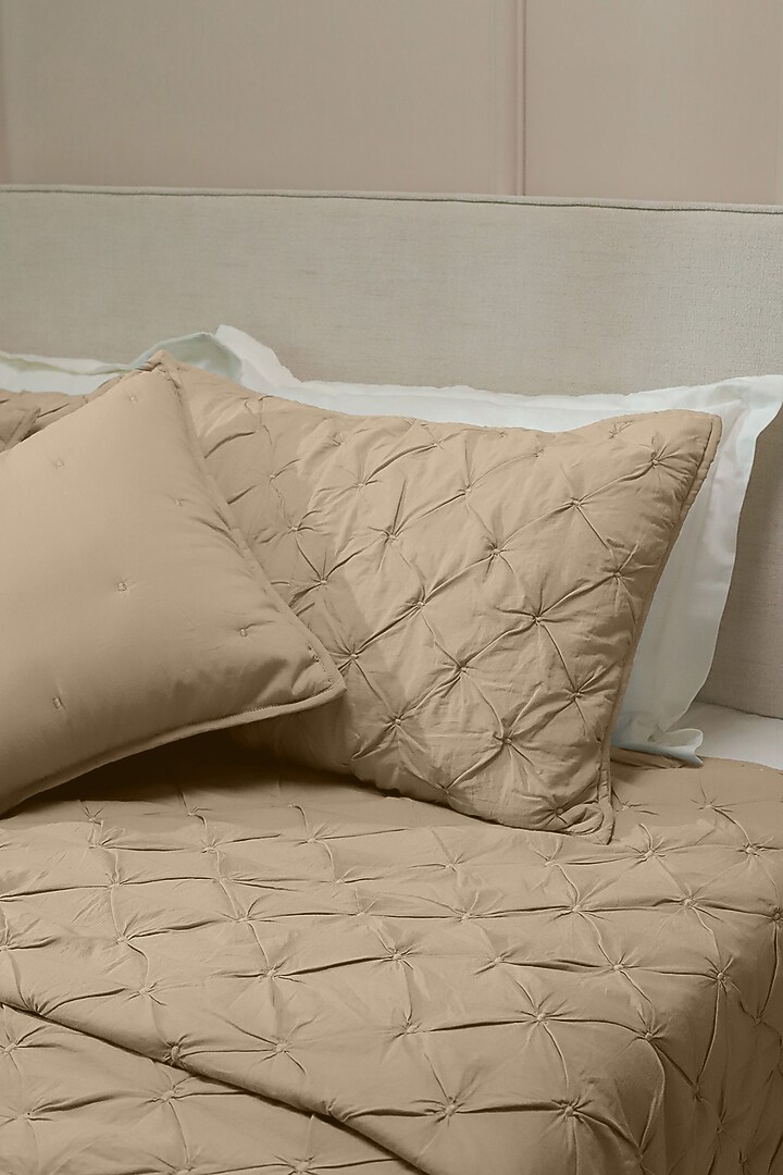 Beige Cotton Cambric Quilted Bedspread Set Of 3 by Aplito at Pernia's Pop Up Shop
