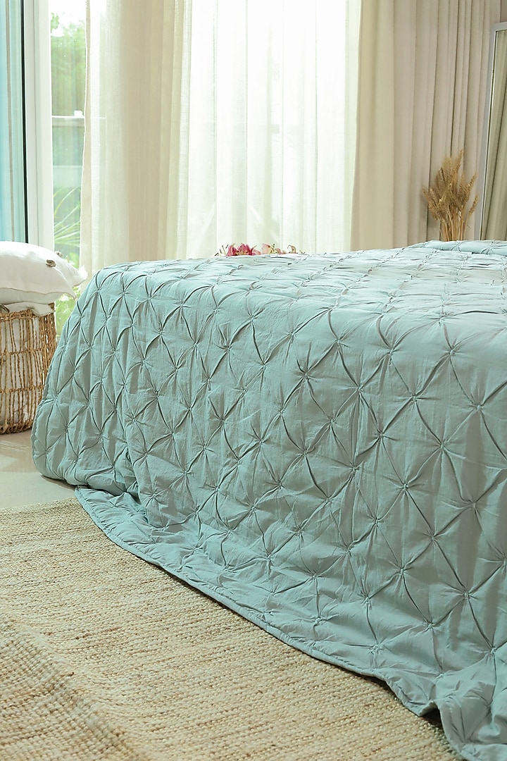 Turquoise Cotton Cambric Quilted Bedspread Set Of 3 by Aplito at Pernia's Pop Up Shop