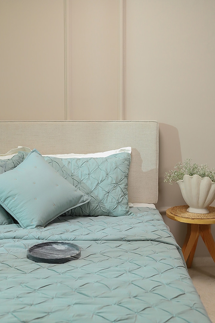 Turquoise Cotton Cambric Quilted Bedspread Set Of 3 by Aplito at Pernia's Pop Up Shop