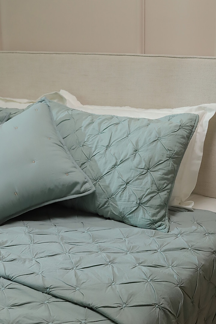 Turquoise Cotton Cambric Quilted Bedspread Set Of 3 by Aplito at Pernia's Pop Up Shop