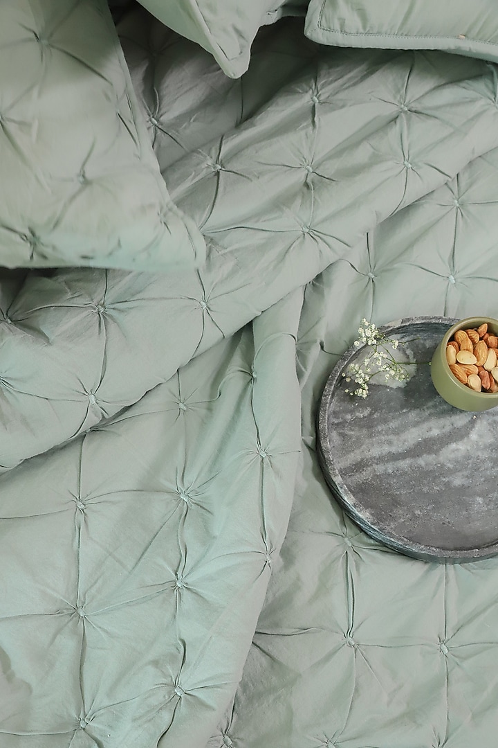 Turquoise Cotton Cambric Quilted Bedspread Set Of 3 by Aplito at Pernia's Pop Up Shop
