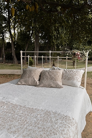Ivory Linen Elara Embroidered Bedspread Set Of 3 by Aplito