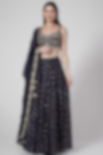 Midnight Blue Embroidered  dulhan bday 22 may Lehenga Set by Anupraas at Pernia's Pop Up Shop
