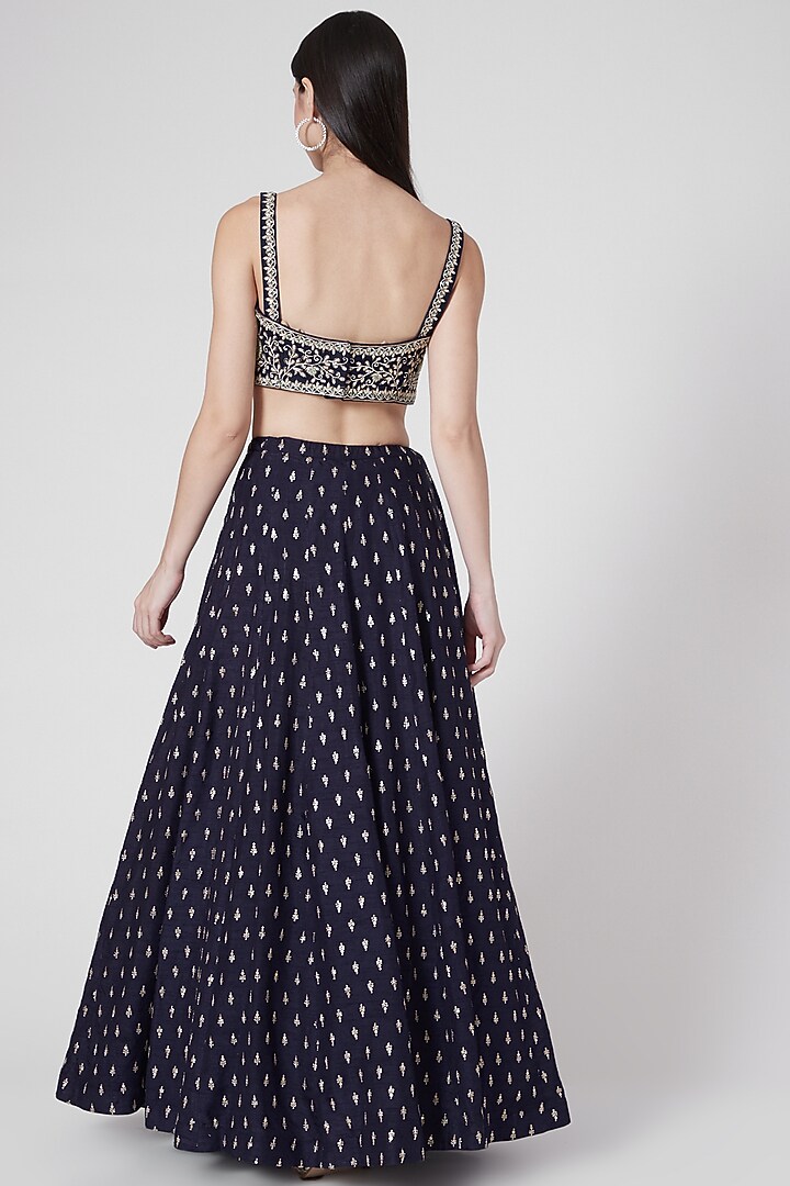 Midnight Blue Embroidered Wedding Lehenga Set by Anupraas at Pernia's Pop Up Shop