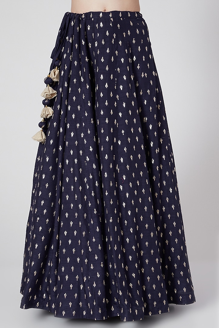 Midnight Blue Embroidered Wedding Lehenga Set by Anupraas at Pernia's Pop Up Shop