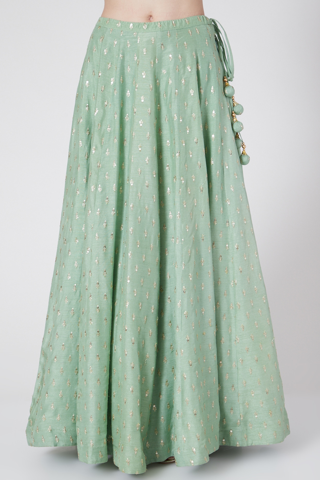 green embroidered skirt