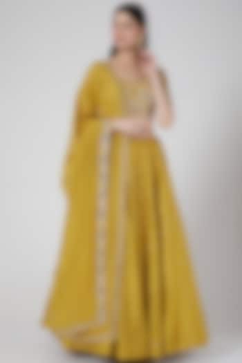 Mustard Yellow Embroidered Wedding Lehenga Set by Anupraas at Pernia's Pop Up Shop