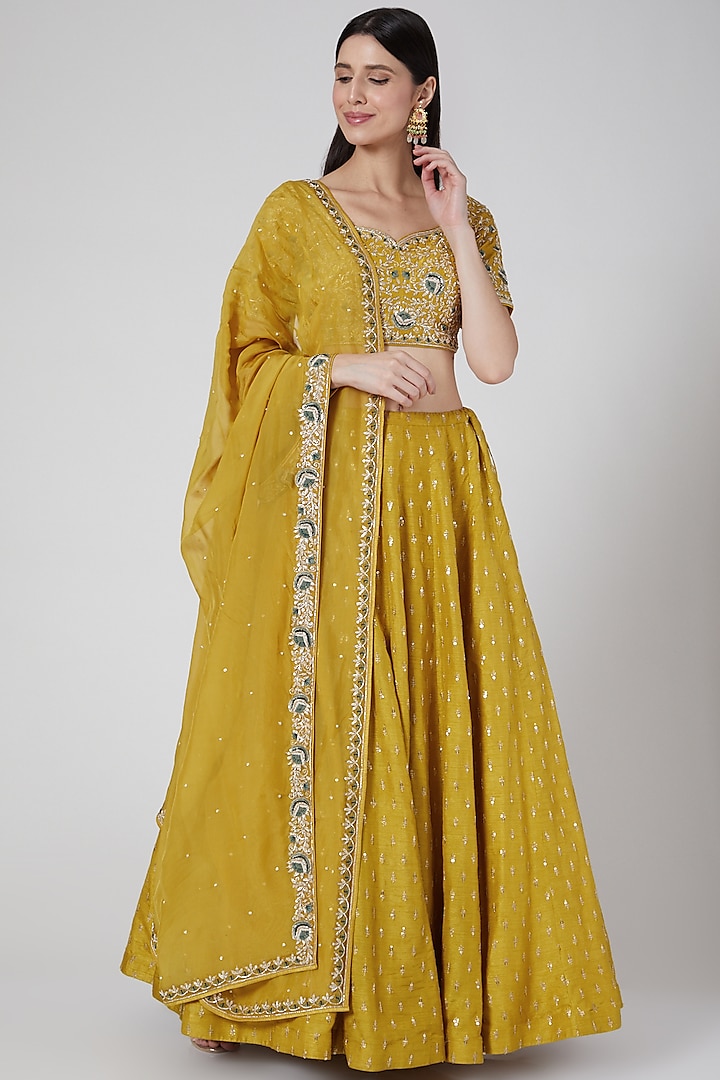 Mustard Yellow Embroidered Lehenga Set Design by Anupraas at Pernia's ...