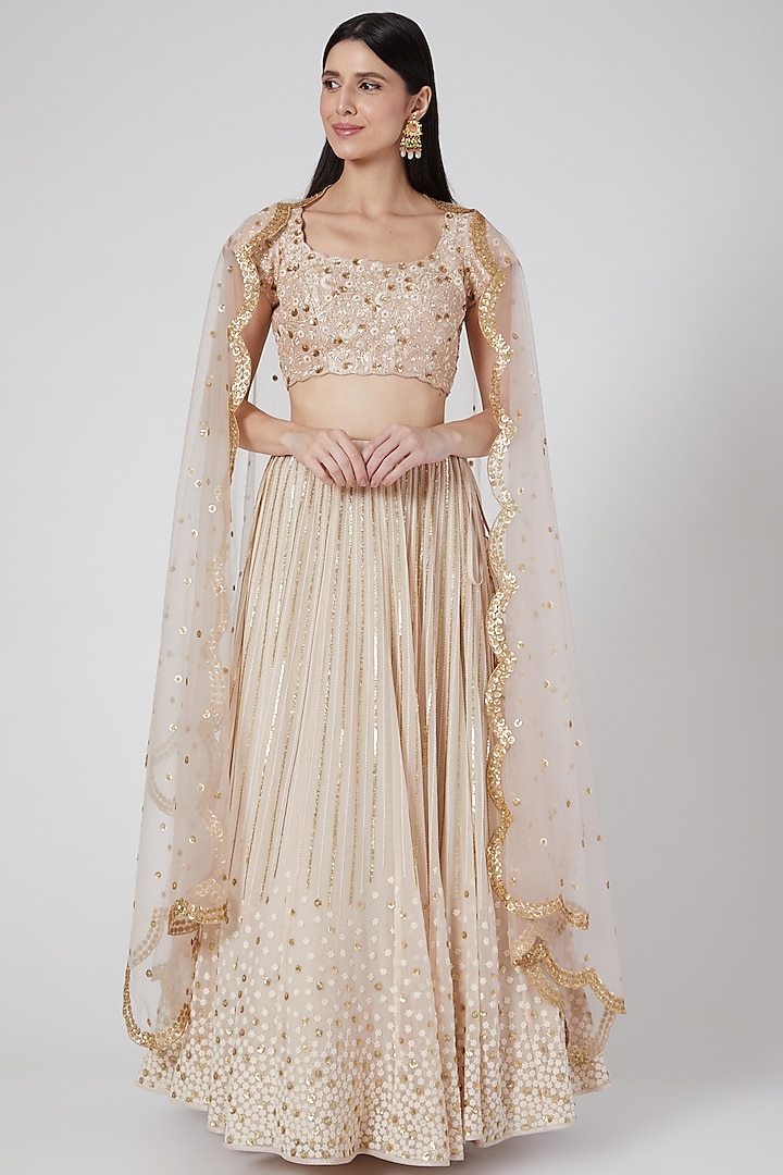 Beige Embroidered Lehenga Set by Anupraas