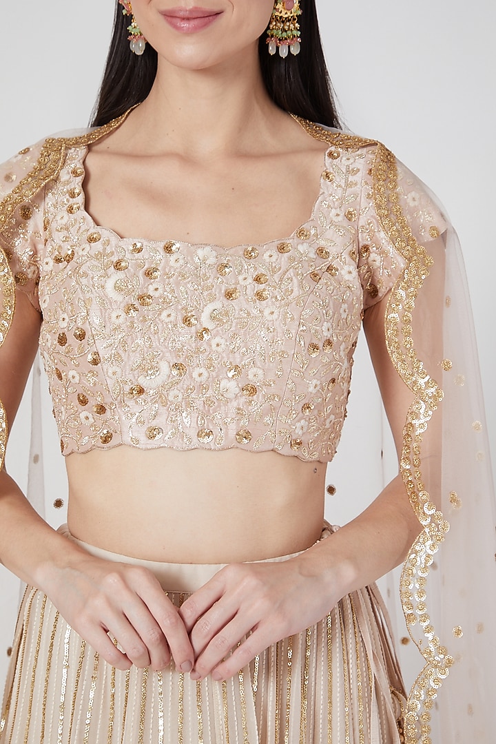 Beige Embroidered Wedding Lehenga Set by Anupraas at Pernia's Pop Up Shop