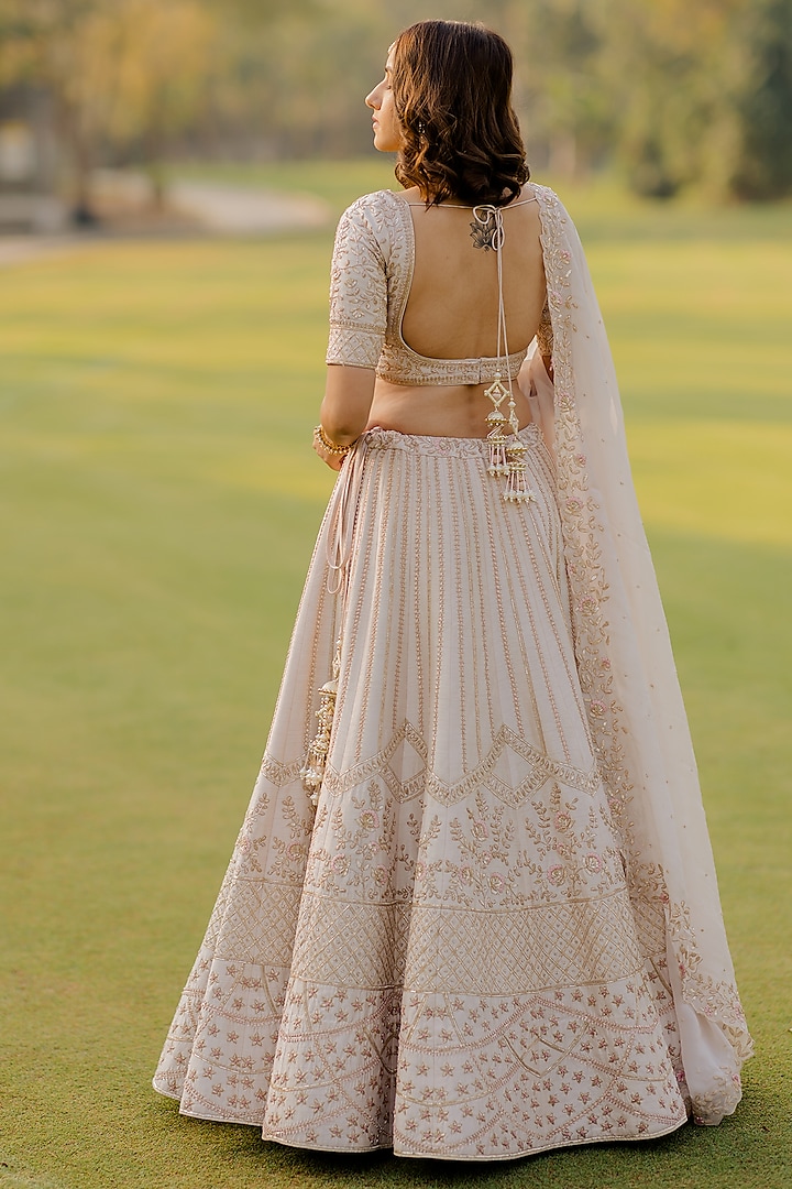 Sky Pink Embroidered Wedding Lehenga Set by Anupraas at Pernia's Pop Up Shop