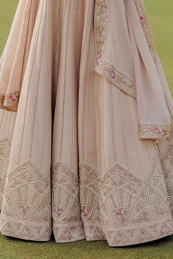 Sand Peach Embroidered Wedding Lehenga Set by Anupraas at Pernia's Pop Up Shop