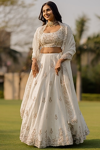 Ivory Embroidered Lehenga Set by Anupraas